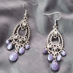 Elegant Silver and Purple Teardrop Earrings